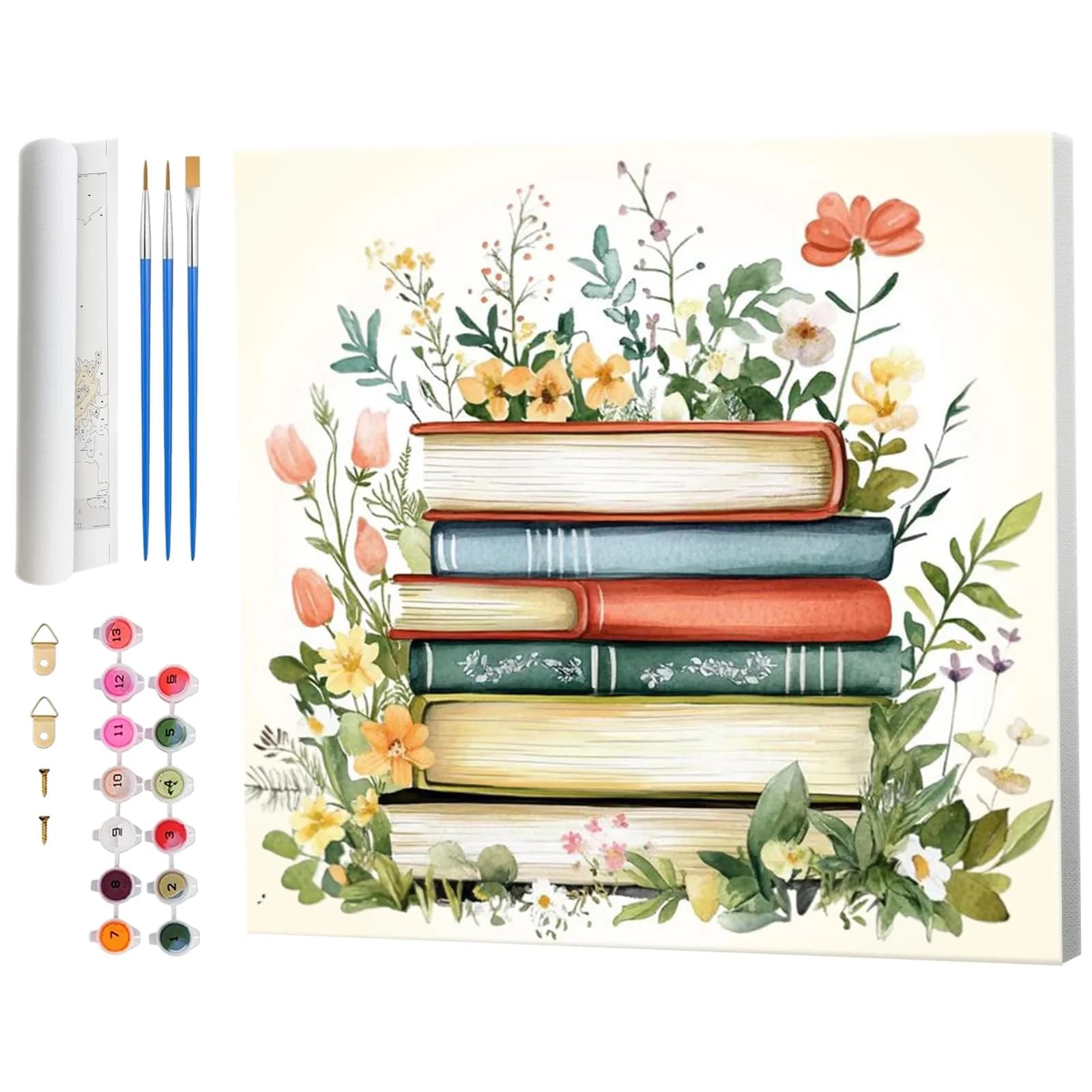 Amphol Paint by Numbers Kit for Adults 16”x16” | Floral Canvas with Acrylic Paint & Brushes