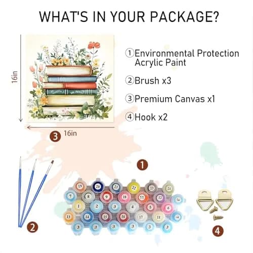 Amphol Paint by Numbers Kit for Adults 16”x16” | Floral Canvas with Acrylic Paint & Brushes thumbnail 7