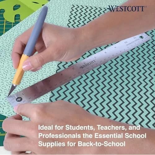 Westcott Stainless Steel Ruler Set with Non-Slip Cork Backing, Easy to Read Etched Markings, Flexible and Sturdy Design, for Crafting, Office, Classroom, Back to School Supplies, 12-Inch, 3 Pack thumbnail 5
