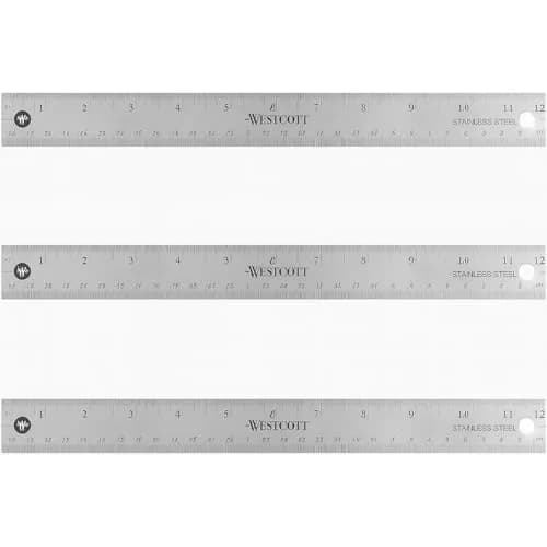 Westcott Stainless Steel Ruler Set with Non-Slip Cork Backing, Easy to Read Etched Markings, Flexible and Sturdy Design, for Crafting, Office, Classroom, Back to School Supplies, 12-Inch, 3 Pack thumbnail 1