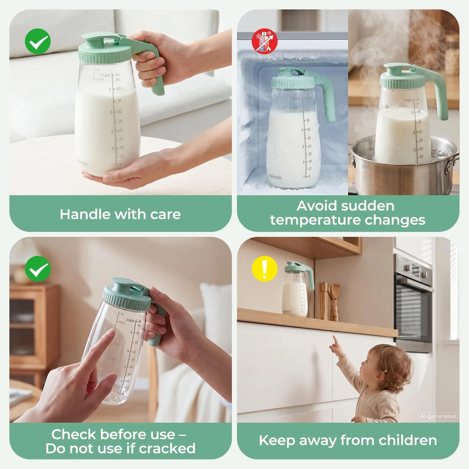 Momcozy Glass Breast Milk Pitcher 1.4 L (48oz) | BPA-Free, Leak-Proof, Wide Mouth for High Supply - view 6