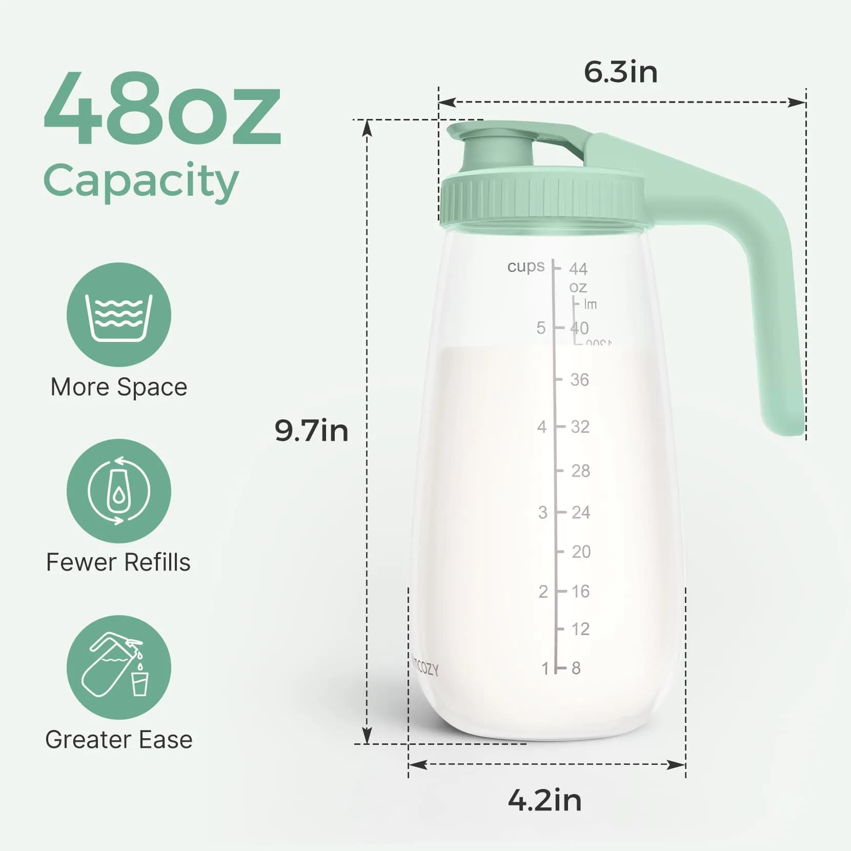 Momcozy Green 48 Ounce Glass Breast Milk Pitcher | Heat-Resistant, Leak-Proof, BPA-Free - view 2