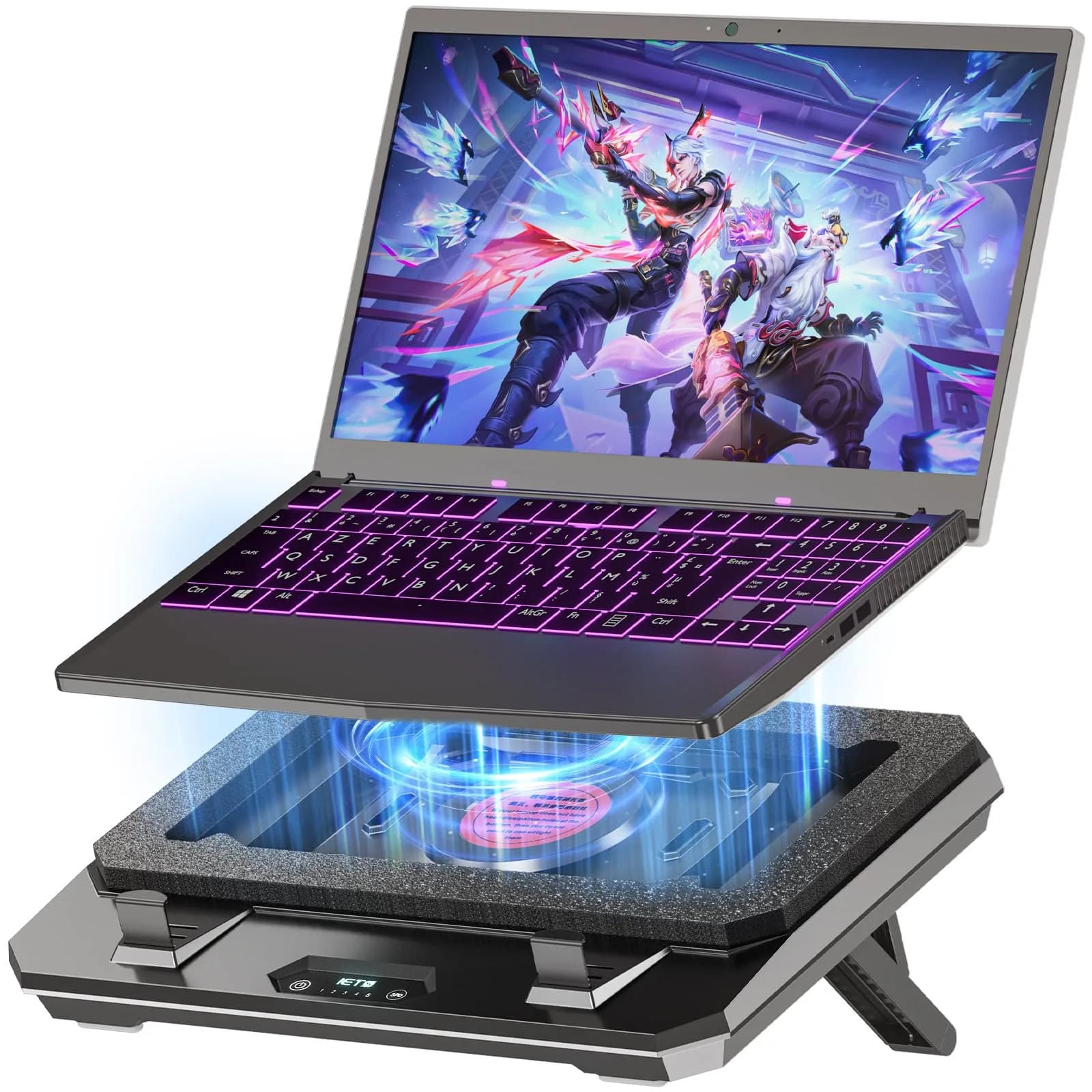 IETS GT300 Upgraded Laptop Cooling Pad with Adjustable Stand & USB Hub | Turbo Boosted Cooler for 10-17 inch Gaming Laptops — GT300B1(Hub)