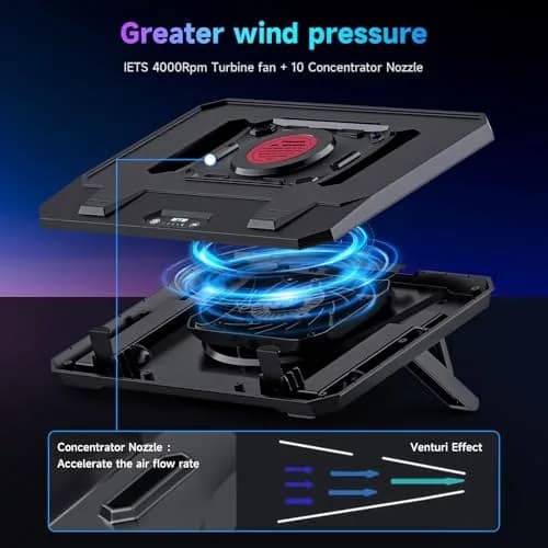 IETS GT300 Upgraded Laptop Cooling Pad with Adjustable Stand & USB Hub | Turbo Boosted Cooler for 10-17 inch Gaming Laptops thumbnail 2