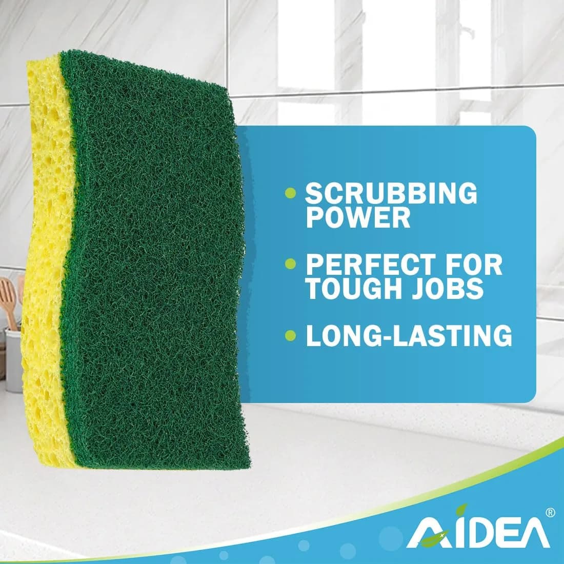 AIDEA Heavy Duty Kitchen Sponges (9-Pack, Green) | Biodegradable Scrubbing Power for Tough Messes - view 3