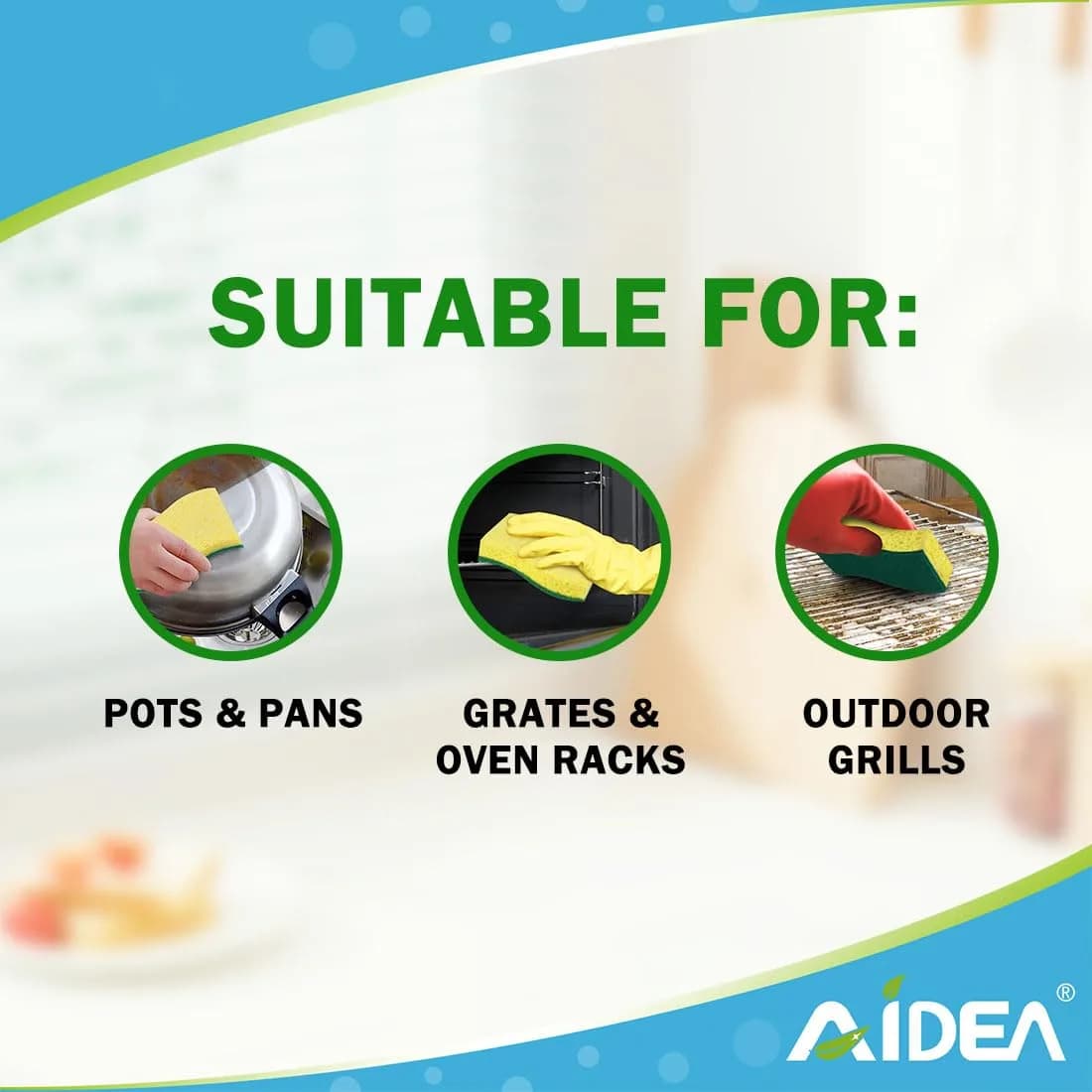AIDEA Heavy Duty Kitchen Sponges (9-Pack, Green) | Biodegradable Scrubbing Power for Tough Messes - view 4