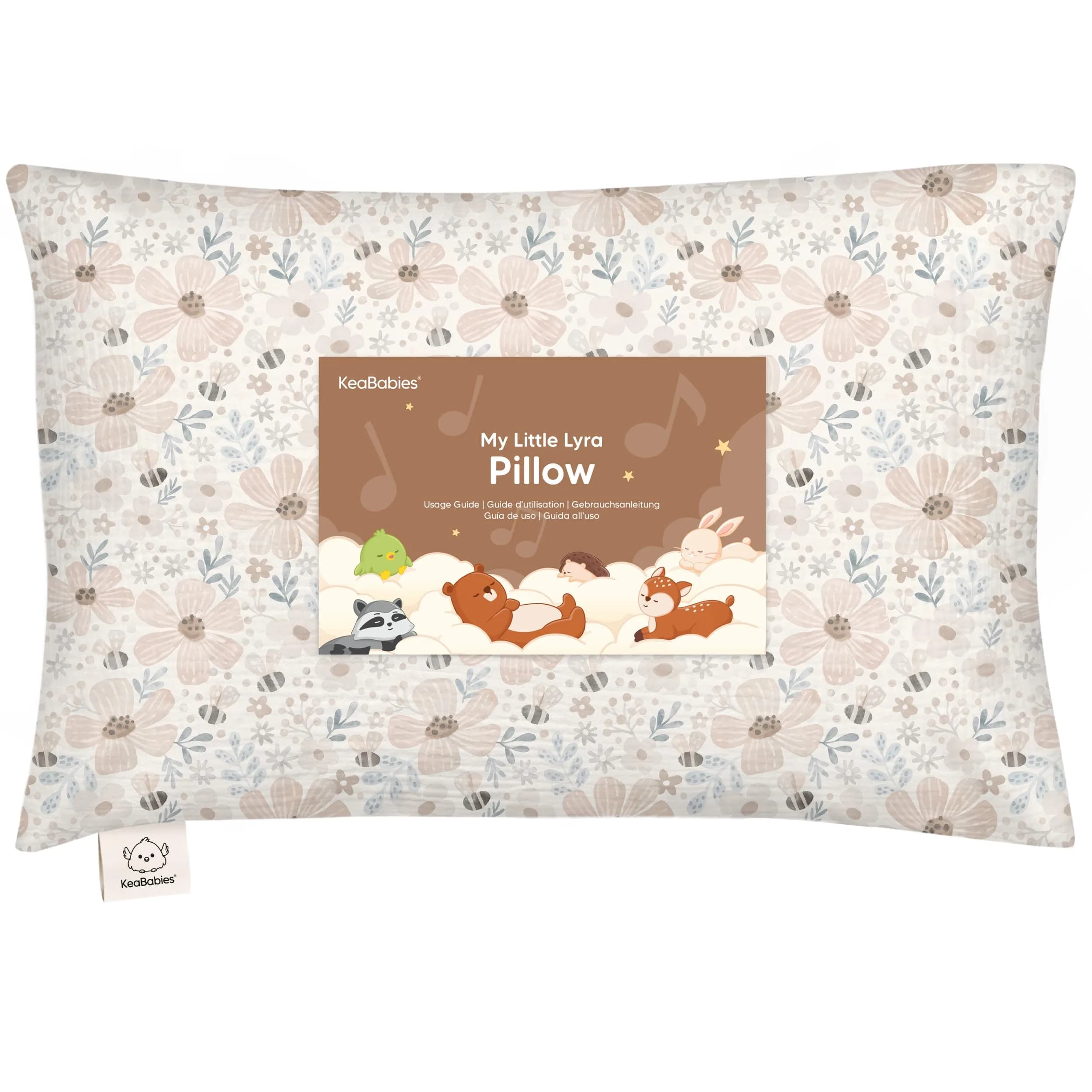 KeaBabies Toddler Pillow with Pillowcase,13x18 Soft Breathable Flora Vale | Support for Small Necks & Heads