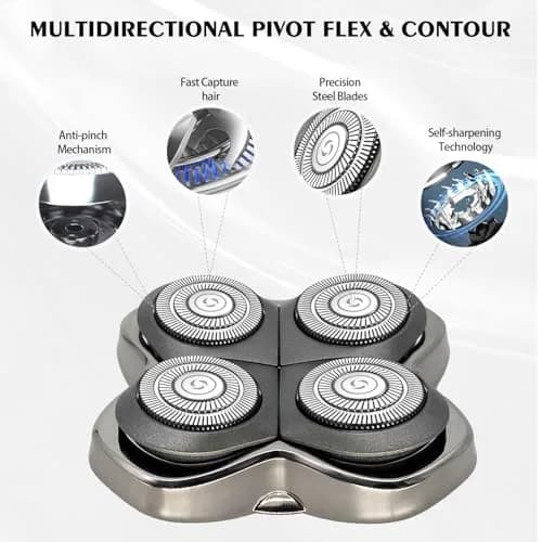 VODOZAVA 3-Pack Pro 4 Shaver Replacement Heads for Skull, Self-Sharpening Blades, Silver thumbnail 6