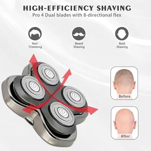 VODOZAVA Pro 4 Shaver Replacement Heads for Skull | Self-Sharpening, Wet & Dry, 4-Head Set thumbnail 4
