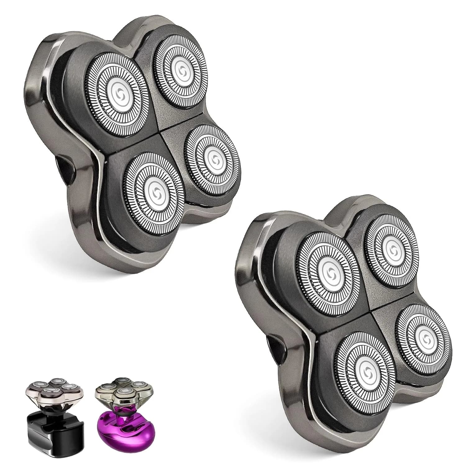 VODOZAVA 3-Pack Pro 4 Shaver Replacement Heads for Skull, Self-Sharpening Blades, Silver — 2-Pack