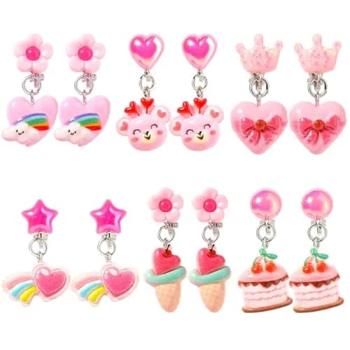 PinkSheep Unicorn Clip On Earrings for Little Girls | 6 Pairs, Safe & Comfortable (70-120 chars) thumbnail 1