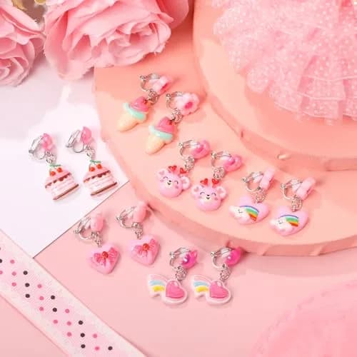 PinkSheep Unicorn Clip On Earrings for Little Girls | 6 Pairs, Safe & Comfortable (70-120 chars) thumbnail 3