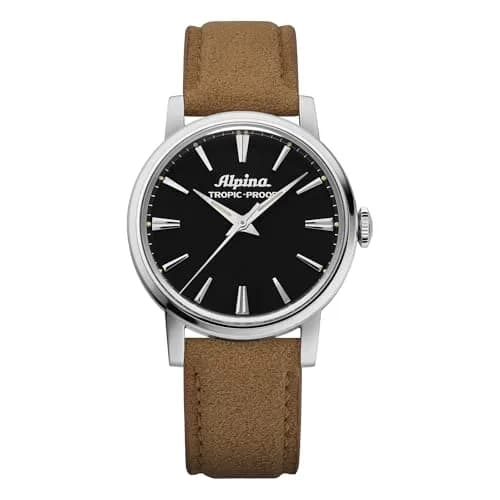 Alpina Men's Automatic Heritage Handwinding Watch, Beige Leather Strap, Black Dial, Date | Classic Adventurer's Timepiece thumbnail 1