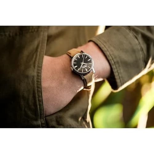 Alpina Men's Automatic Heritage Handwinding Watch, Beige Leather Strap, Black Dial, Date | Classic Adventurer's Timepiece thumbnail 3