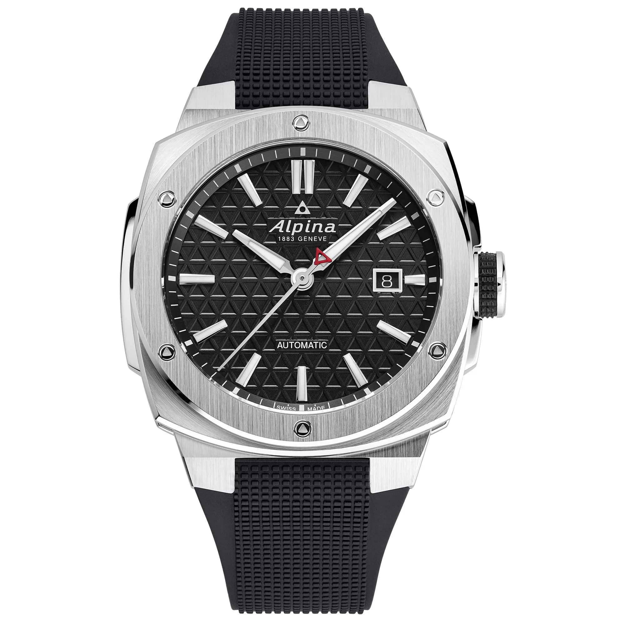 Alpina Men's Automatic Alpiner Watch, Black Rubber Strap, Black Dial, Date | Rugged Sport Design
