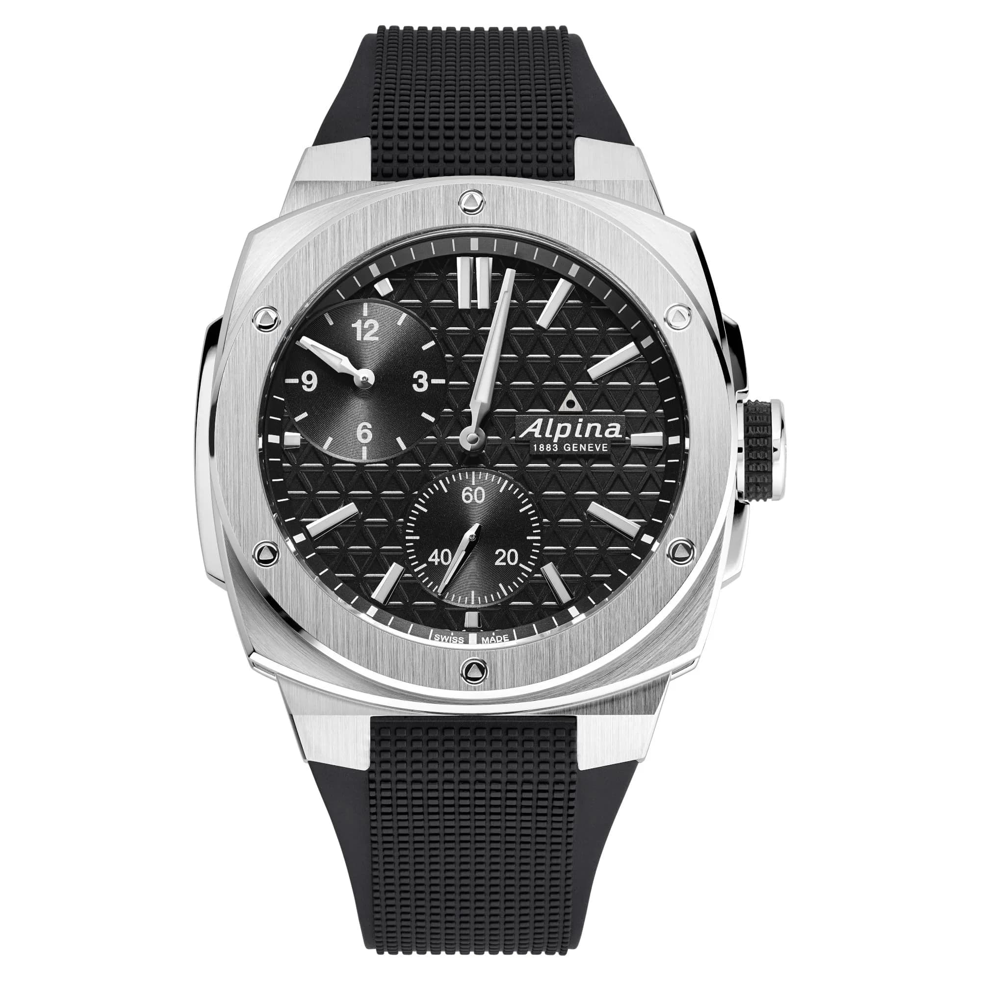 Alpina Men's Automatic Alpiner Watch, Black Rubber Strap, Black Dial | Rugged Sport Timepiece