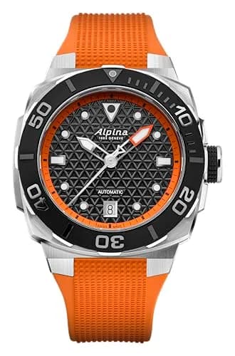 Alpina Men's Automatic Seastrong Watch, Orange Rubber Strap, Black Dial, Date thumbnail 1