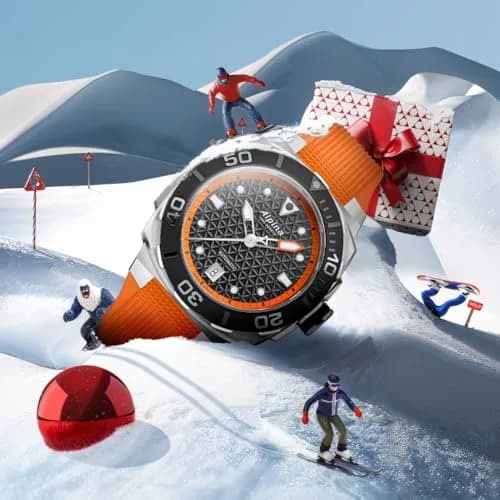 Alpina Men's Automatic Seastrong Watch, Orange Rubber Strap, Black Dial, Date thumbnail 5