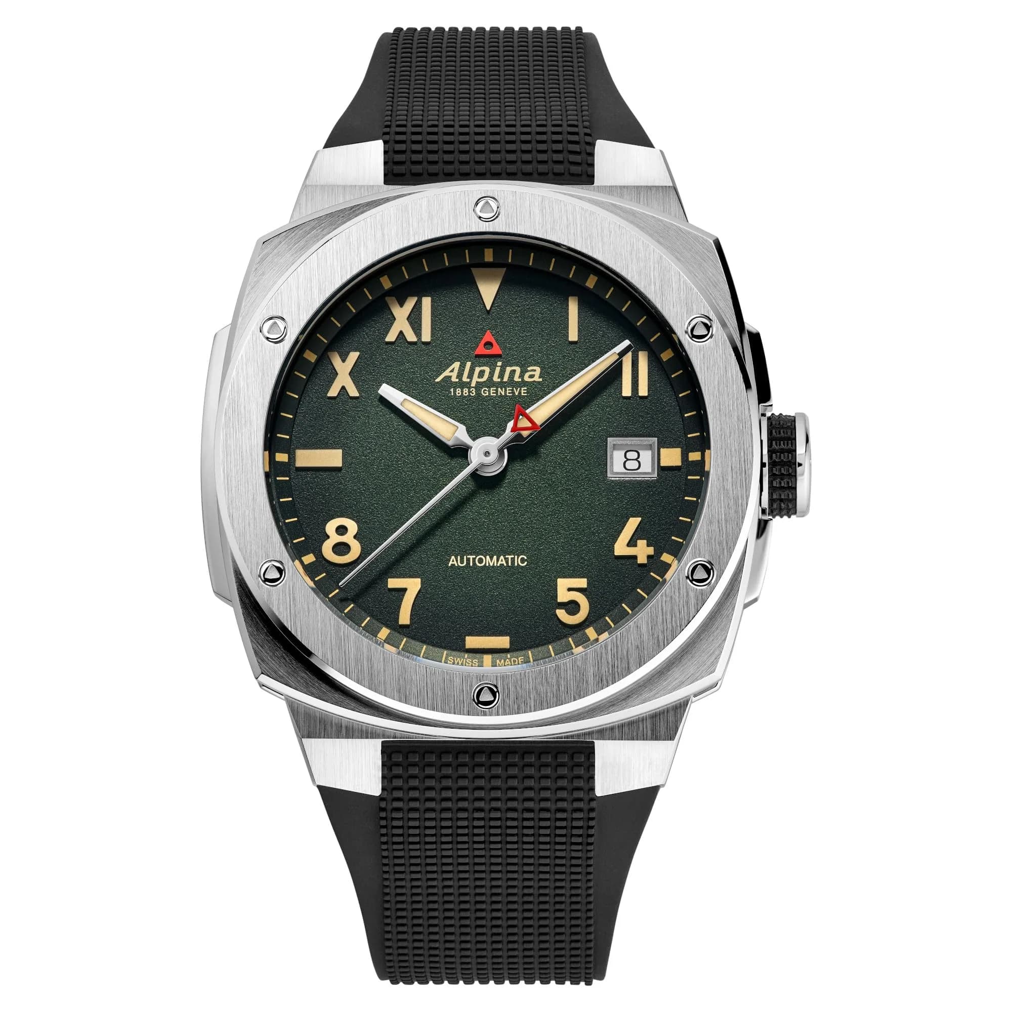 Alpina Men's Automatic Alpiner Watch, Green Dial, Black Rubber Strap, 39mm | Water-Resistant 200M
