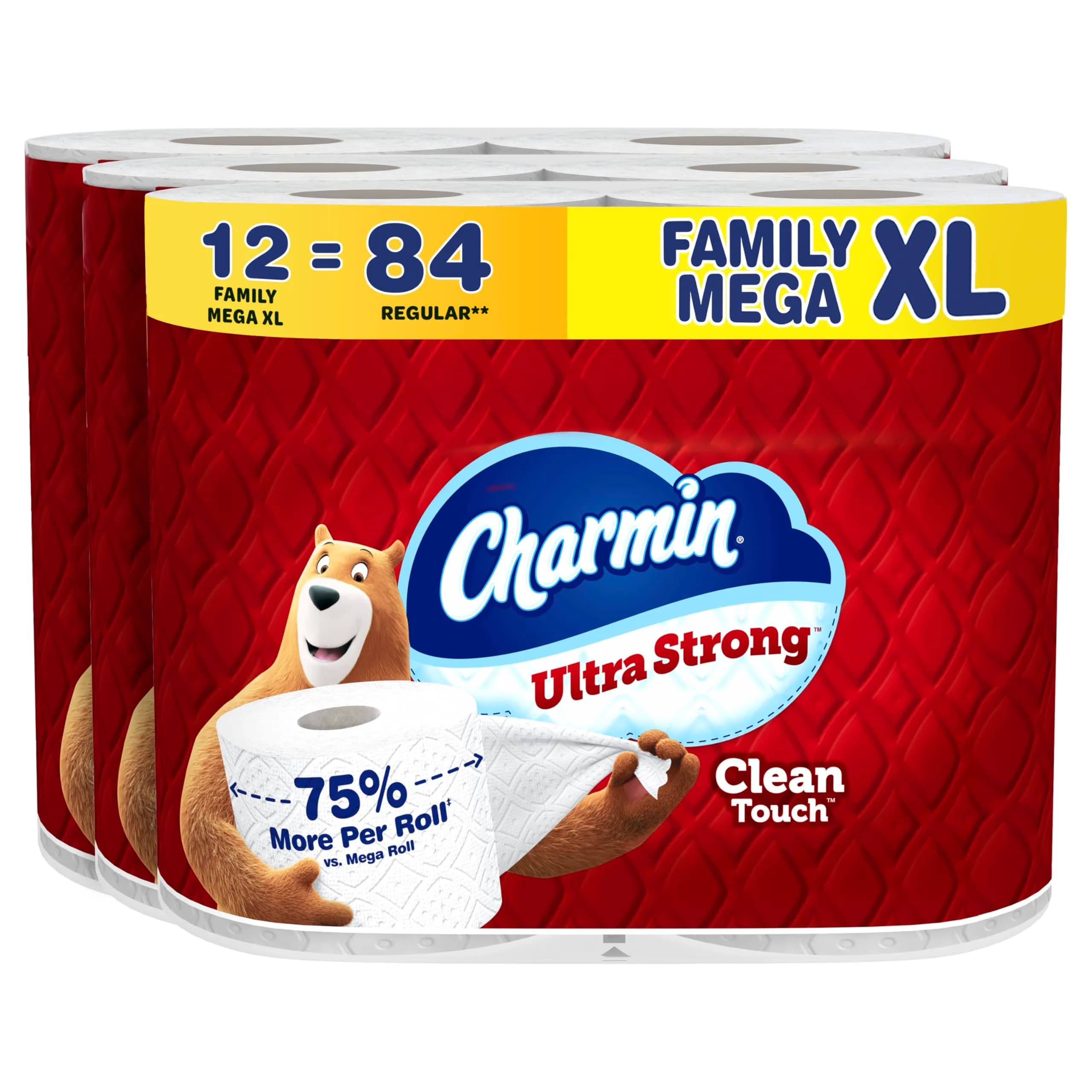 Charmin Ultra Strong Clean Touch Toilet Paper, 12 Family Mega XL Rolls (4620 Sheets Total) | 2-Ply, Clog-Safe, Septic-Safe