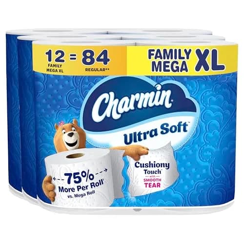 Charmin Ultra Soft Cushiony Touch Toilet Paper, 12 Family Mega XL Rolls (4368 Sheets Total) | 2-Ply White thumbnail 1