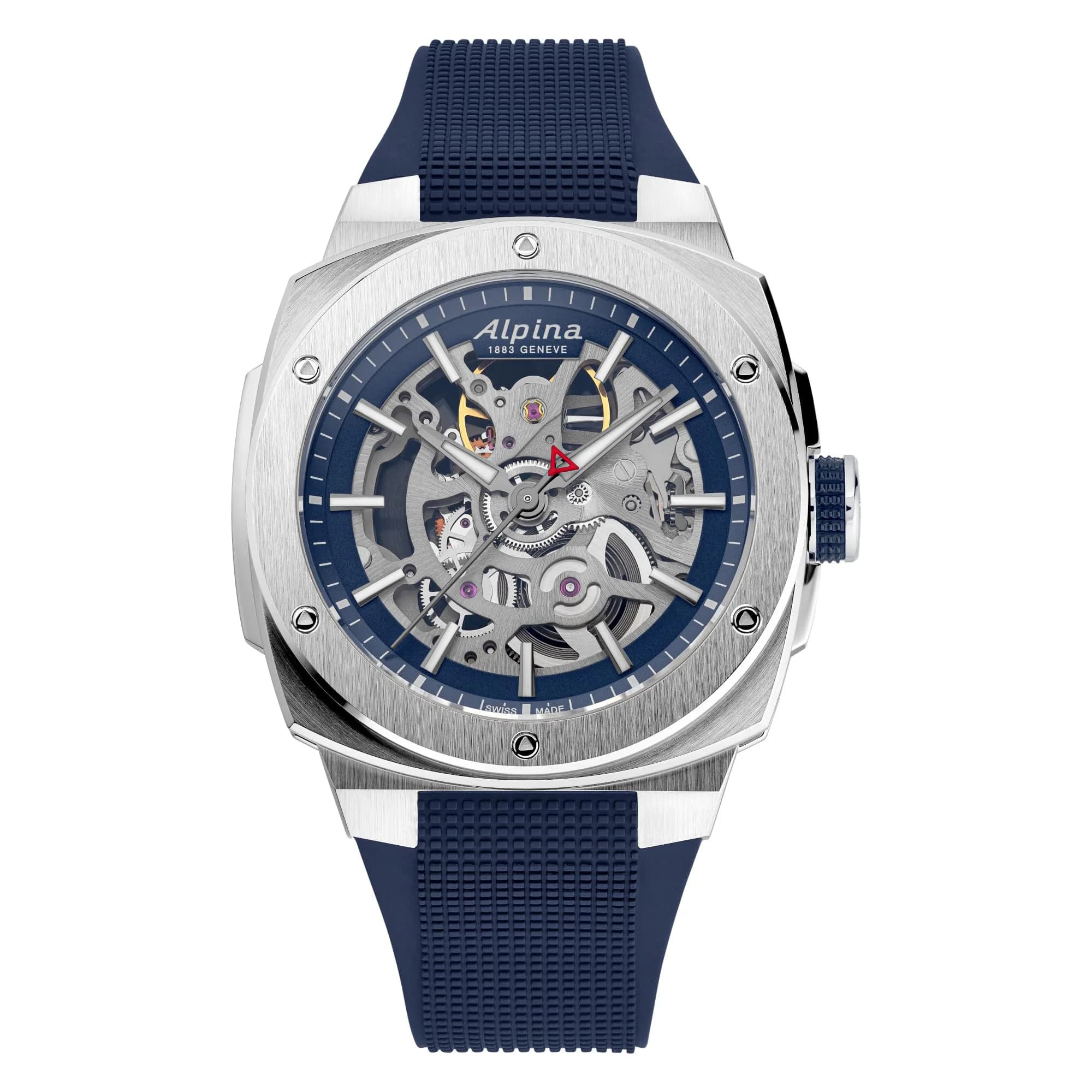 Alpina Men's Automatic Alpiner Watch, Blue Rubber Strap, Blue Dial | Swiss-Made Mechanical Sport Watch - main product image