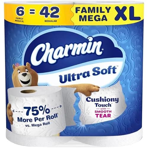 Charmin Ultra Soft Cushiony Touch Toilet Paper, 6 Family Mega XL Rolls (2184 Sheets Total) | 2X More Absorbent thumbnail 1