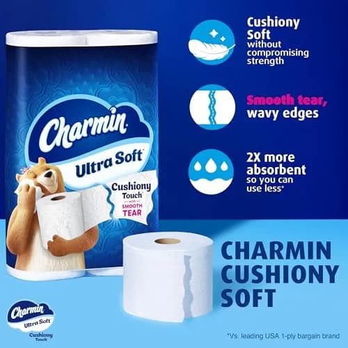 Charmin Ultra Soft Cushiony Touch Toilet Paper, 6 Family Mega XL Rolls (2184 Sheets Total) | 2X More Absorbent thumbnail 2