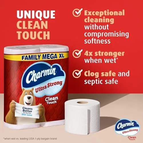 Charmin Ultra Strong Clean Touch Toilet Paper, 6 Family Mega XL Rolls (2310 Sheets Total) | 4X Stronger When Wet thumbnail 2