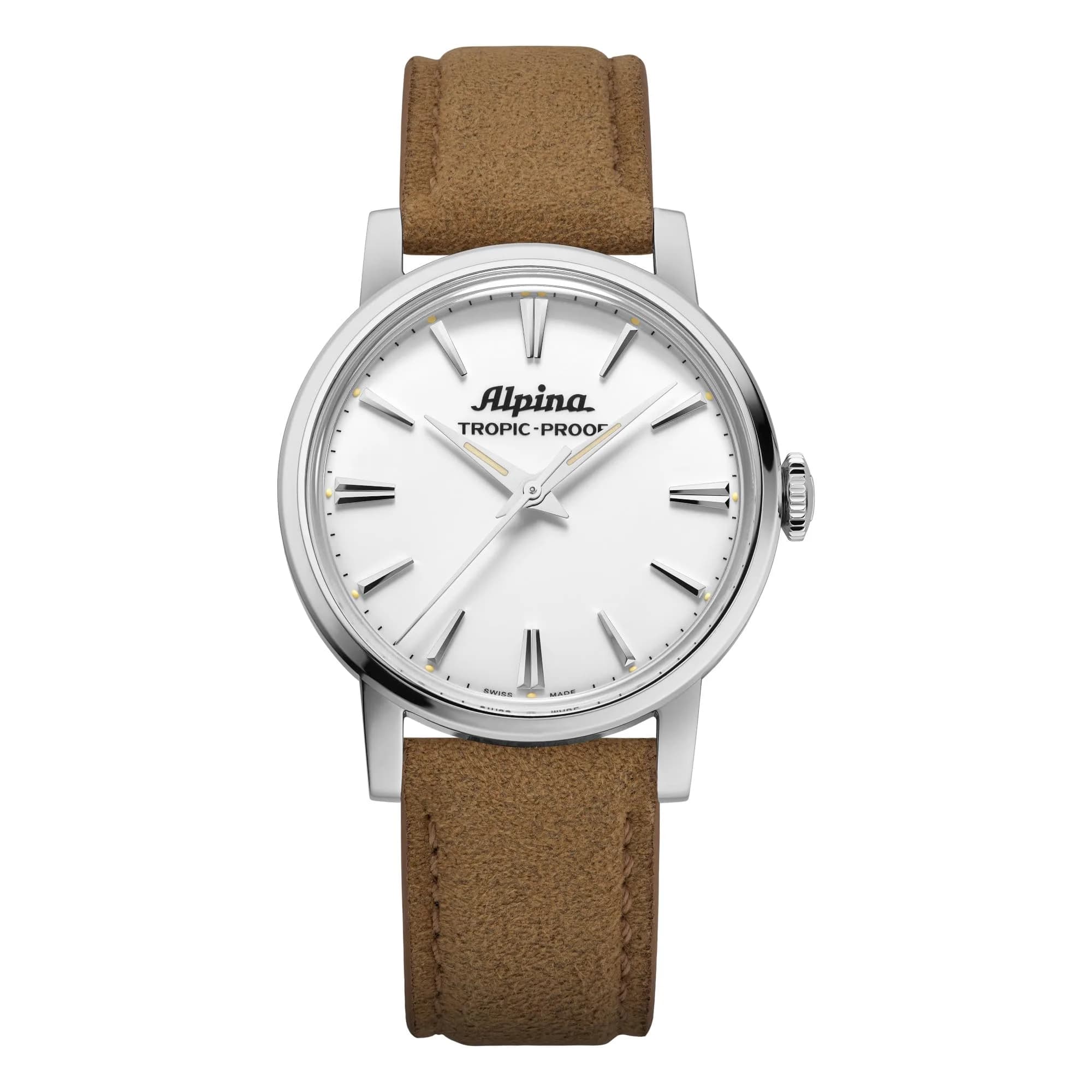 Alpina Men's Automatic Heritage Handwinding Watch, Beige Leather Strap, Silver-Tone Dial | Vintage Adventurer's Timepiece — White Dial