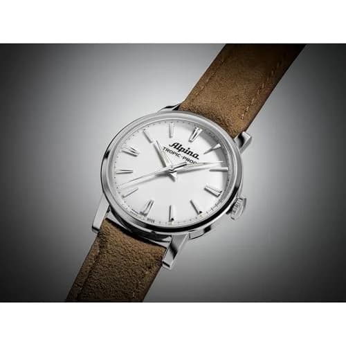 Alpina Men's Automatic Heritage Handwinding Watch, Beige Leather Strap, Black Dial, Date | Classic Adventurer's Timepiece thumbnail 2
