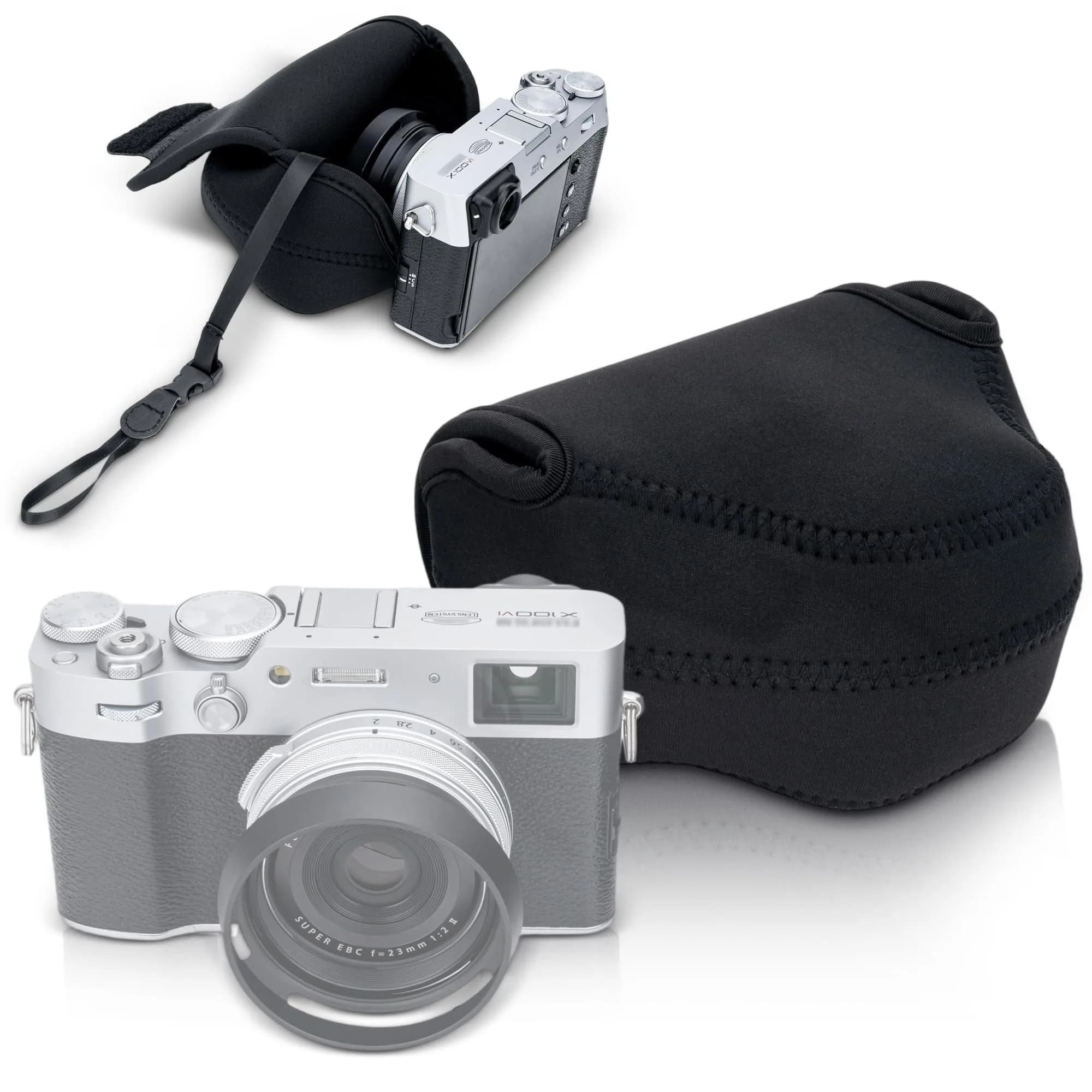 JJC Neoprene Camera Case Pouch for Compact Camera + Lens Below 4.7x2.9x3.4" | Waterproof, Elastic & Stylish — Within 5.28×4.29×2.64"