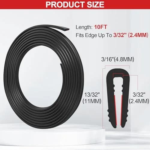 ToLanbbt EPDM Rubber Edge Trim U Channel 2.4mm (10ft) | Self-Adhesive Seal for Car Doors & Metal Edges thumbnail 2