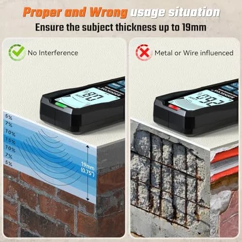 RDINSCOS Pinless Moisture Meter for Drywall & Concrete, Black | Non-Invasive Surface Scanner thumbnail 5