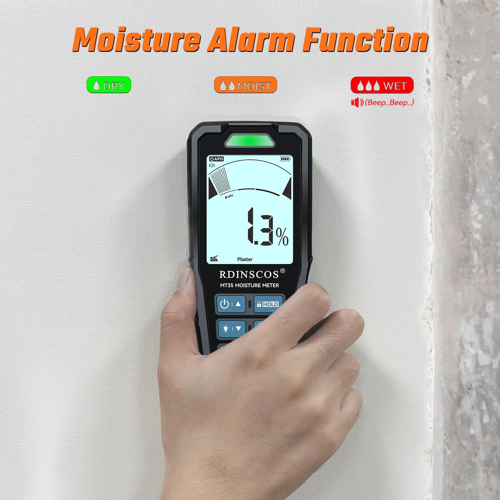 RDINSCOS Pinless Moisture Meter for Walls & Floors - Black | 19mm Deep Detection - view 4