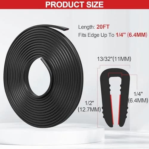 ToLanbbt Black EPDM Rubber Edge Trim 6.4mm (1/4") x 20ft | Self-Adhesive U Channel Seal for Cars & Metal Edges thumbnail 2