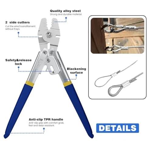 Sanuke Wire Rope Crimping Tool Kit with 150Pcs Crimp Sleeves & 10 Thimbles | Heavy Duty Stainless Steel Swager thumbnail 5
