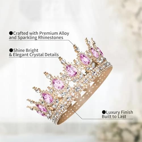 Onedor Queen Crown Tiara for Women, 4.9 inch Diameter | Sparkling Rhinestone Birthday Crown thumbnail 4