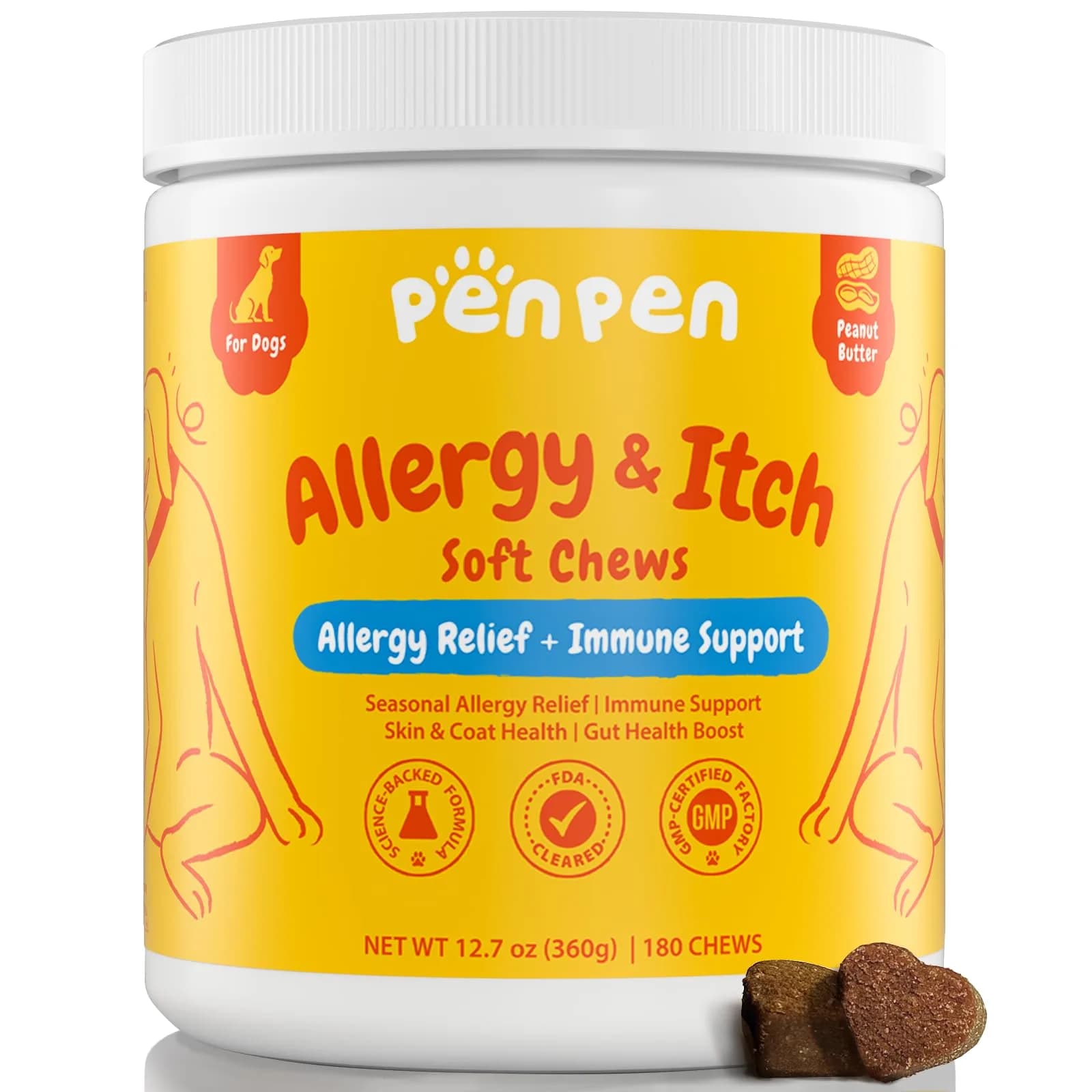 PENPEN Dog Allergy Relief Chews, 180ct | Skin & Immune Support for Dogs