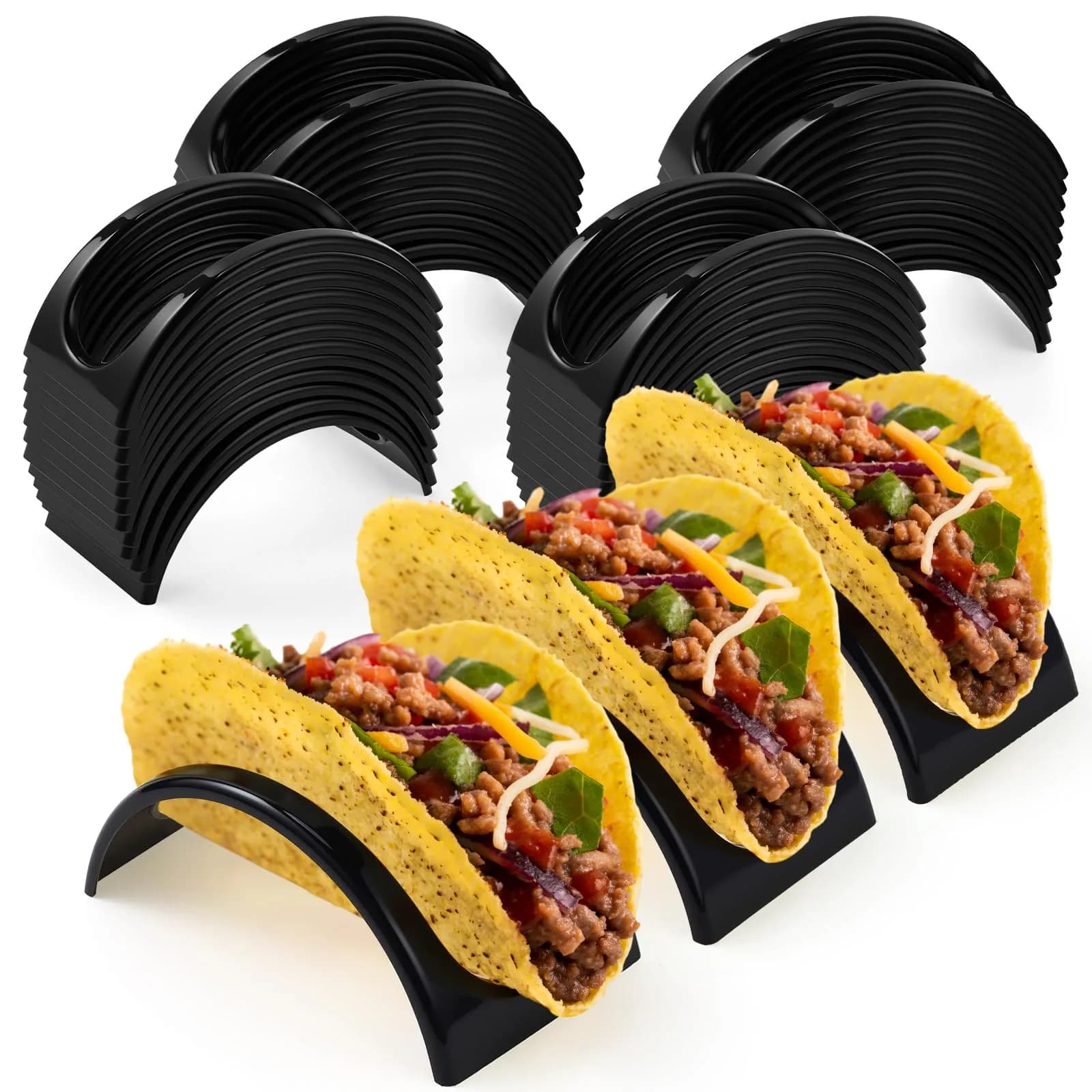 Baderke Black 48 pcs ITEM_STAND | Space-Saving Taco & Sandwich Holder (70-120 chars)