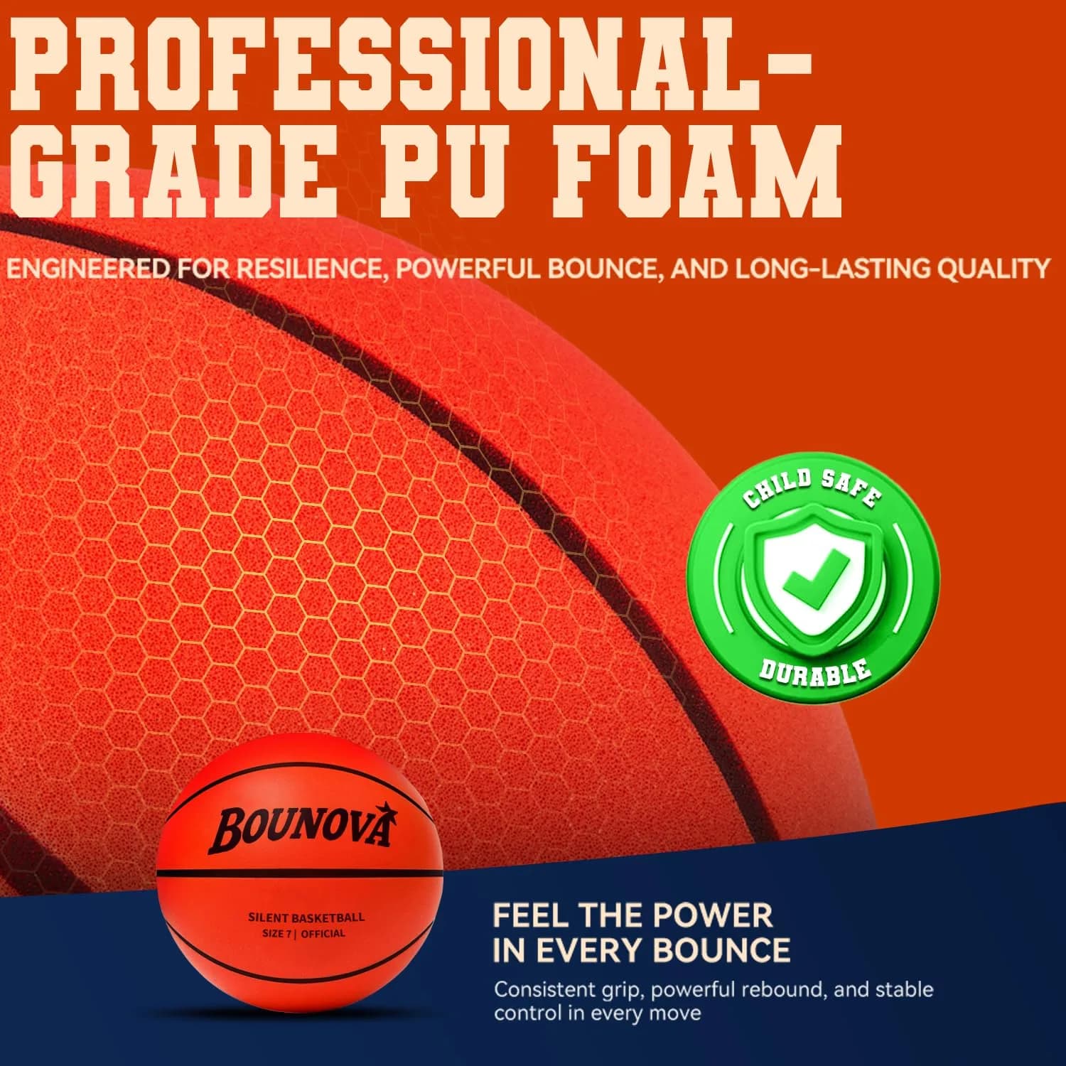 BOUNOVA Silent Basketball Size 7 (29.5") | Official Feel, Indoor Practice Ball - view 5