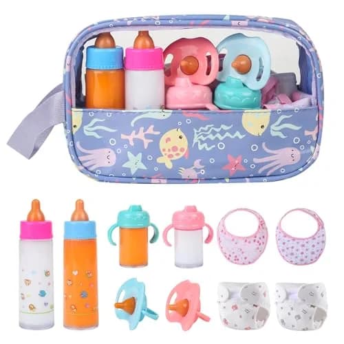 CARANOVO Baby Doll Accessories Set, 6 Pcs Feeding & Caring Kit | Realistic Role Play for 3+ Kids thumbnail 1