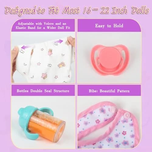 CARANOVO Baby Doll Accessories Set, 6 Pcs Feeding & Caring Kit | Realistic Role Play for 3+ Kids thumbnail 7