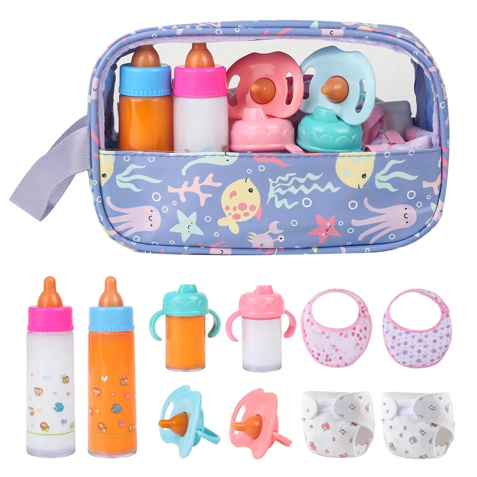 CARANOVO Baby Doll Accessories Set, 6 Pcs Feeding & Caring Kit | Realistic Role Play for 3+ Kids