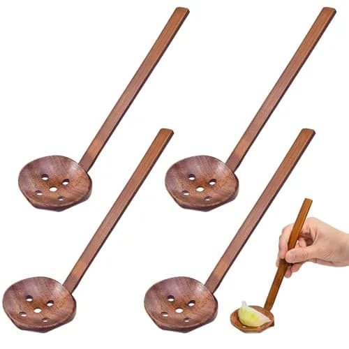 Auswalar Japanese Soup Spoons Wooden Ramen Spoons with Long Handle, 21cm (8.27 in) - Set of 4 thumbnail 1
