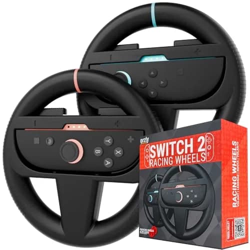 Orzly Steering Wheels – Compatible with Switch 2 (2025 Console) – Twin Pack Racing Wheel Accessories for Joy-Con Controllers and MarioKart Games (2 Black Wheels) Gift Boxed thumbnail 1
