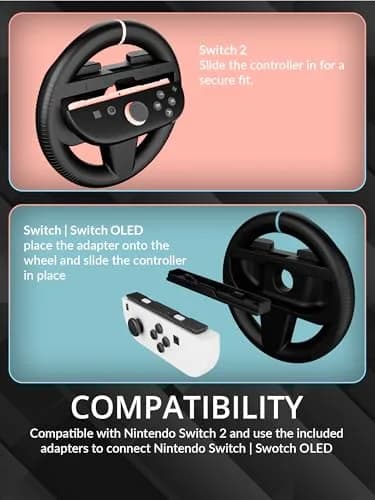 Orzly Steering Wheels – Compatible with Switch 2 (2025 Console) – Twin Pack Racing Wheel Accessories for Joy-Con Controllers and MarioKart Games (2 Black Wheels) Gift Boxed thumbnail 5