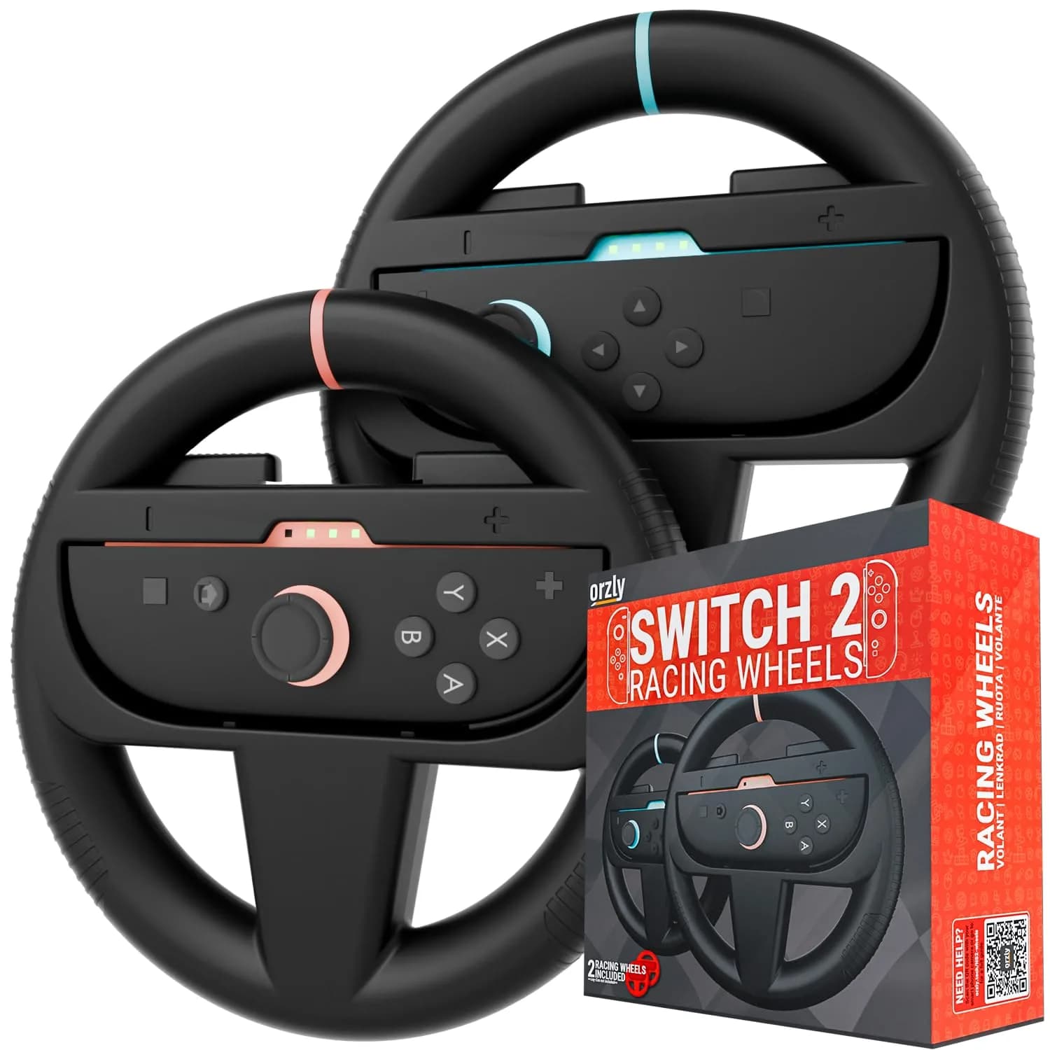 Orzly Steering Wheels – Compatible with Switch 2 (2025 Console) – Twin Pack Racing Wheel Accessories for Joy-Con Controllers and MarioKart Games (2 Black Wheels) Gift Boxed - main product image