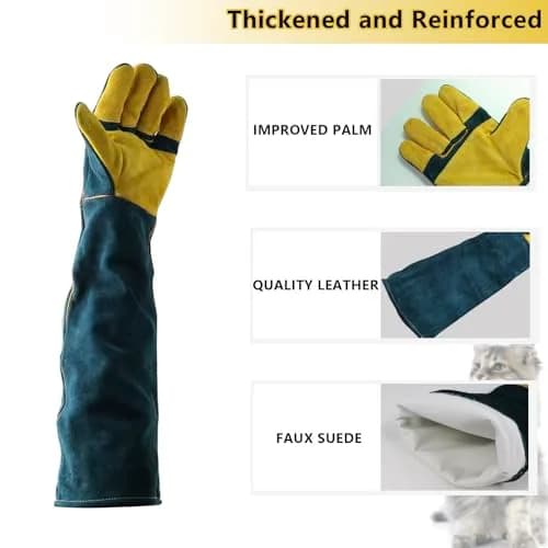 PeSandy 60 cm Animal Handling Gloves - Bite & Scratch Resistant Cowhide with Cotton Lining thumbnail 4