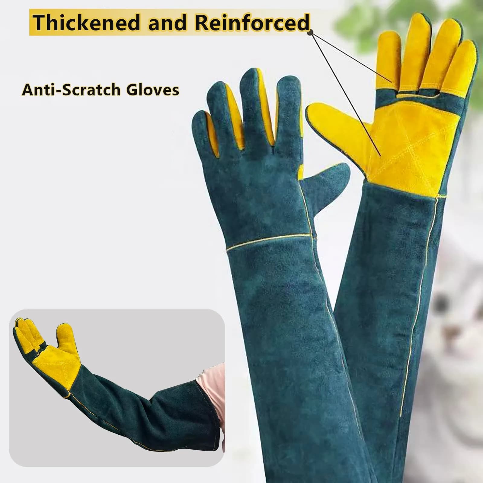 PeSandy Animal Handling Gloves 60 cm (23.6 in) | Bite & Scratch Resistant Cowhide with Cotton Lining - view 5